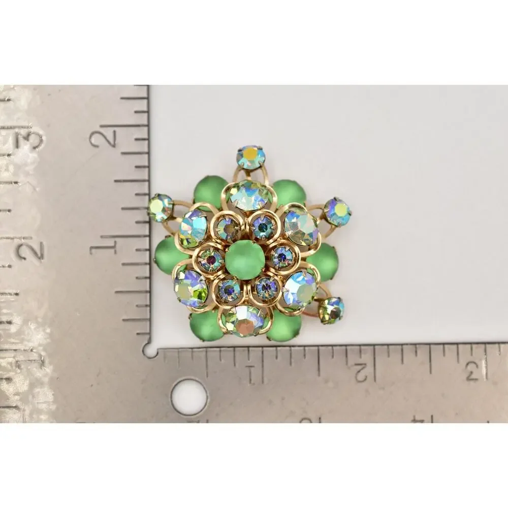 Vintage Austrian Crystal Pin Brooch Frosted Cabochon AB Starburst AS IS BinJ